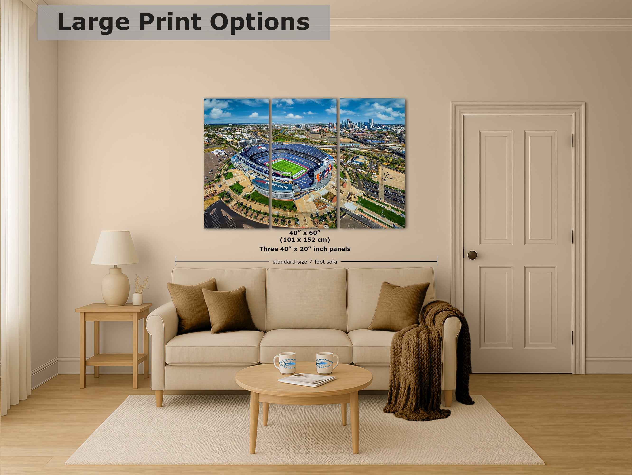 Denver Broncos Football, Mile High Stadium Denver Colorado Skyline Print Sports Decor, Man Cave Art