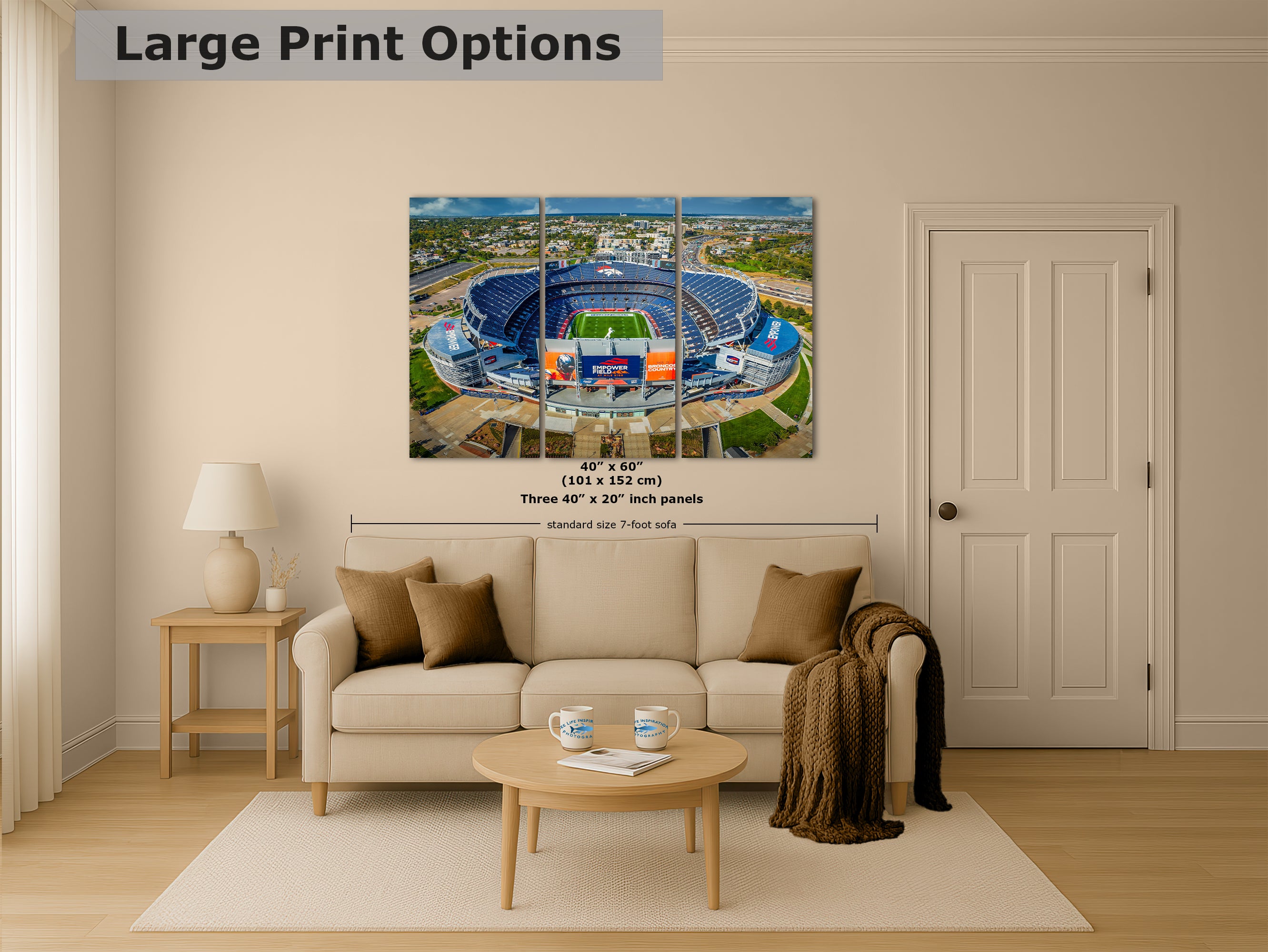 Denver Broncos Football Stadium, Mile High Stadium Denver Colorado Skyline Print, Sports Decor, Man Cave Art