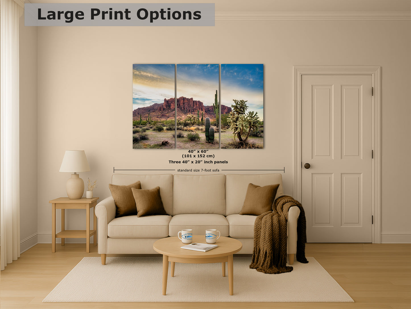 Arizona Desert Picture Wall Art Saguaro Cactus Artwork Nature Photo, Southwestern Wall Art of Superstition Mountains at Lost Dutchman State Park