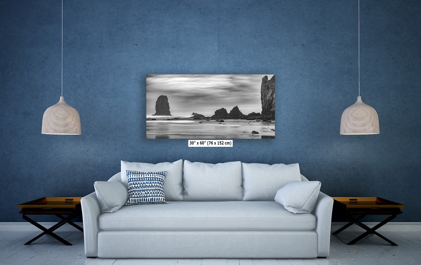Cannon Beach Oregon Coast Ocean Picture Nature Photo, Black and White Haystack Rocks, Coastal Beach House Decor for Ocean Lovers