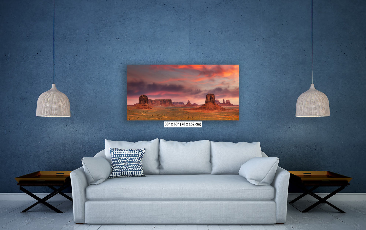 Monument Valley Arizona Desert Picture Nature Photo Panorama, Bohemian Style Relaxation Artwork for Meditation, Apartment, Office & House Decor