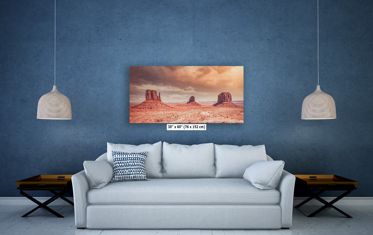 Monument Valley Panorama Arizona Desert Picture Nature Photo, Bohemian Style Relaxation Artwork for Meditation, Apartment, Office & House Decor