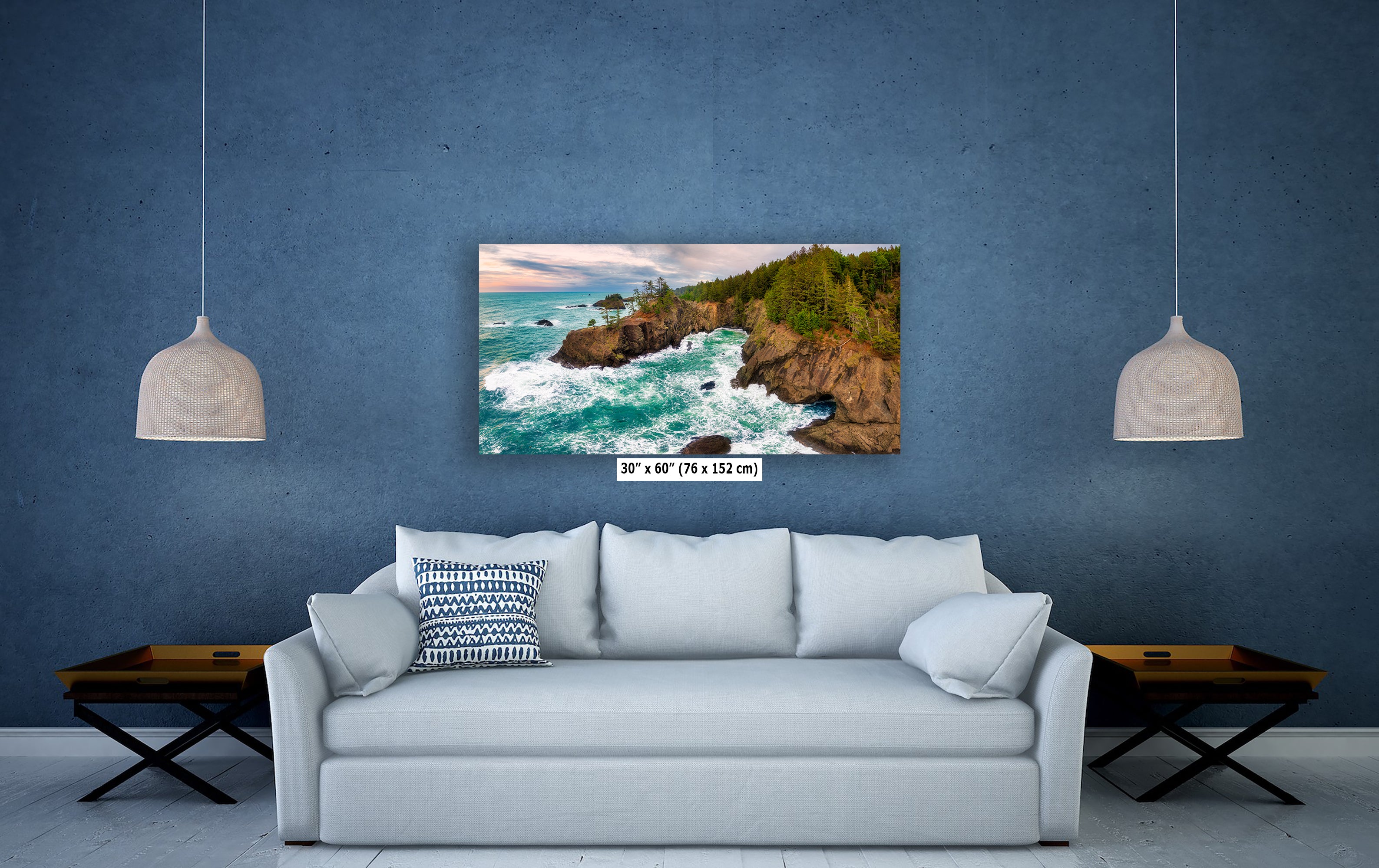 Oregon Coast Ocean Picture, Pacific Northwest Nature Photo Panorama Relaxation Artwork for Meditation, Apartment, Office & House Decor