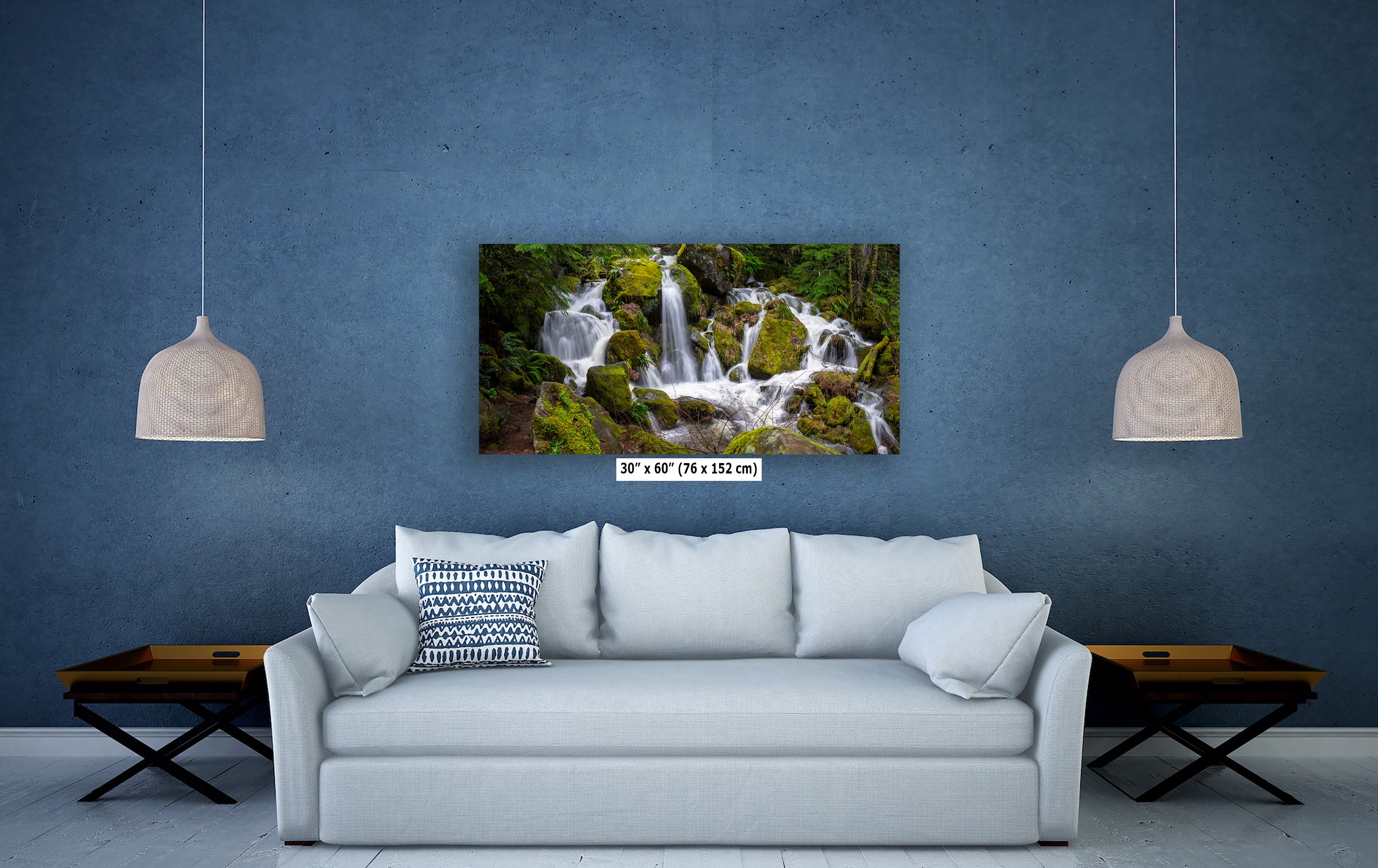 Oregon Pacific Northwest Waterfall Picture Nature Photo Relaxation Artwork in Bohemian Style for Meditation, Office, Apartment, House Decor