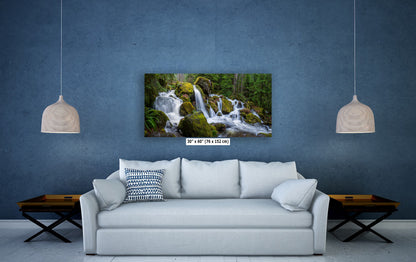 Oregon Waterfall Picture, Pacific Northwest Nature Photo Relaxation Artwork in Bohemian Style for Meditation, Office, Apartment, House Decor