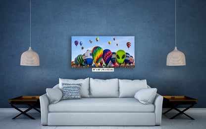 Hot Air Balloon Festival Mass Ascension Panorama Photo Lift Off | Albuquerque New Mexico Balloon Fiesta Wall Art | Office, Cubicle & House Decor