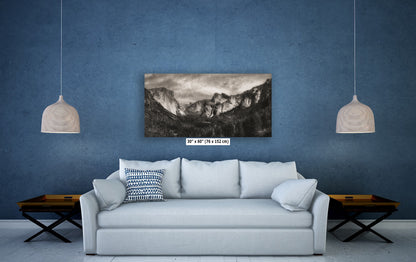 Tunnel View Yosemite National Park Mountain Picture Black and White Nature Photo Relaxation Artwork for Mediation, Office, & House Decor