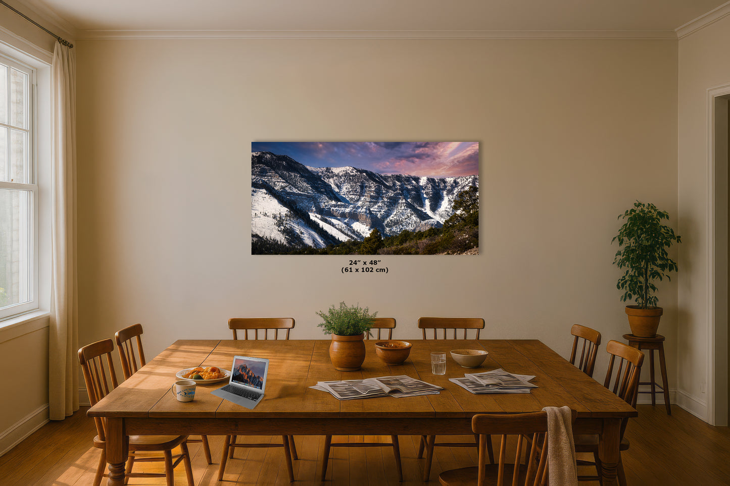 Mt Charleston Nevada Mountain Picture, Snowy Scenery Nature Photo Relaxation Artwork, Winter Landscape for Office, Dorm, Bohemian Decor