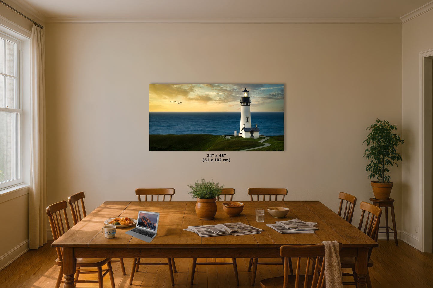 Yaquina Head Lighthouse Picture, Oregon Coast Ocean Picture, Pacific Northwest Beach Photo Wall Art for Office and Relaxation