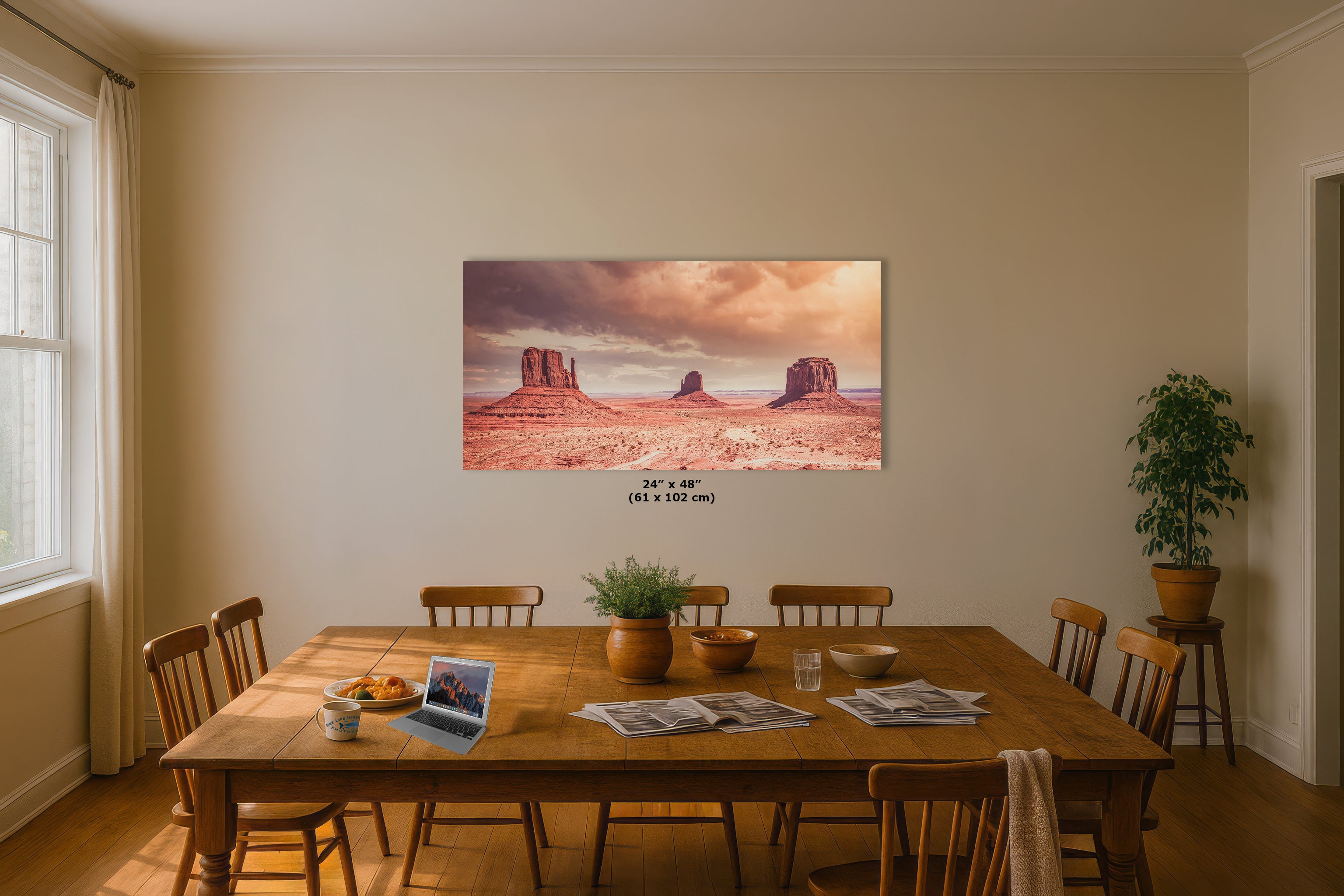 Monument Valley Panorama Arizona Desert Picture Nature Photo, Bohemian Style Relaxation Artwork for Meditation, Apartment, Office & House Decor