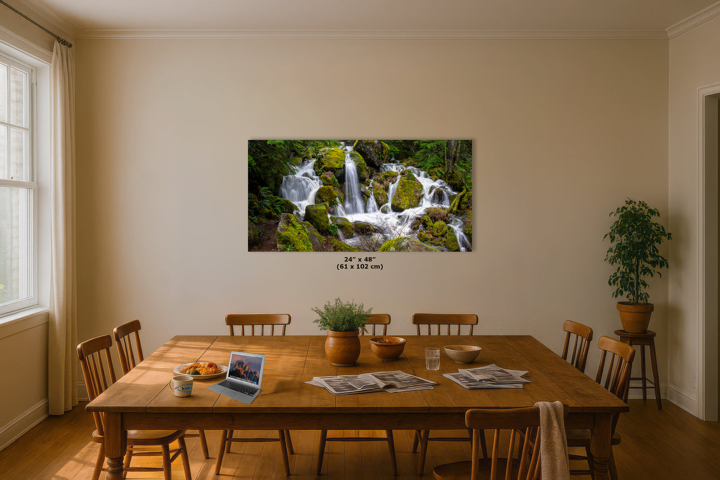 Oregon Pacific Northwest Waterfall Picture Nature Photo Relaxation Artwork in Bohemian Style for Meditation, Office, Apartment, House Decor