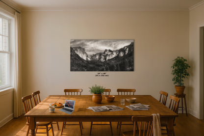 Tunnel View Yosemite National Park Mountain Picture Black and White Nature Photo Relaxation Artwork for Mediation, Office, & House Decor