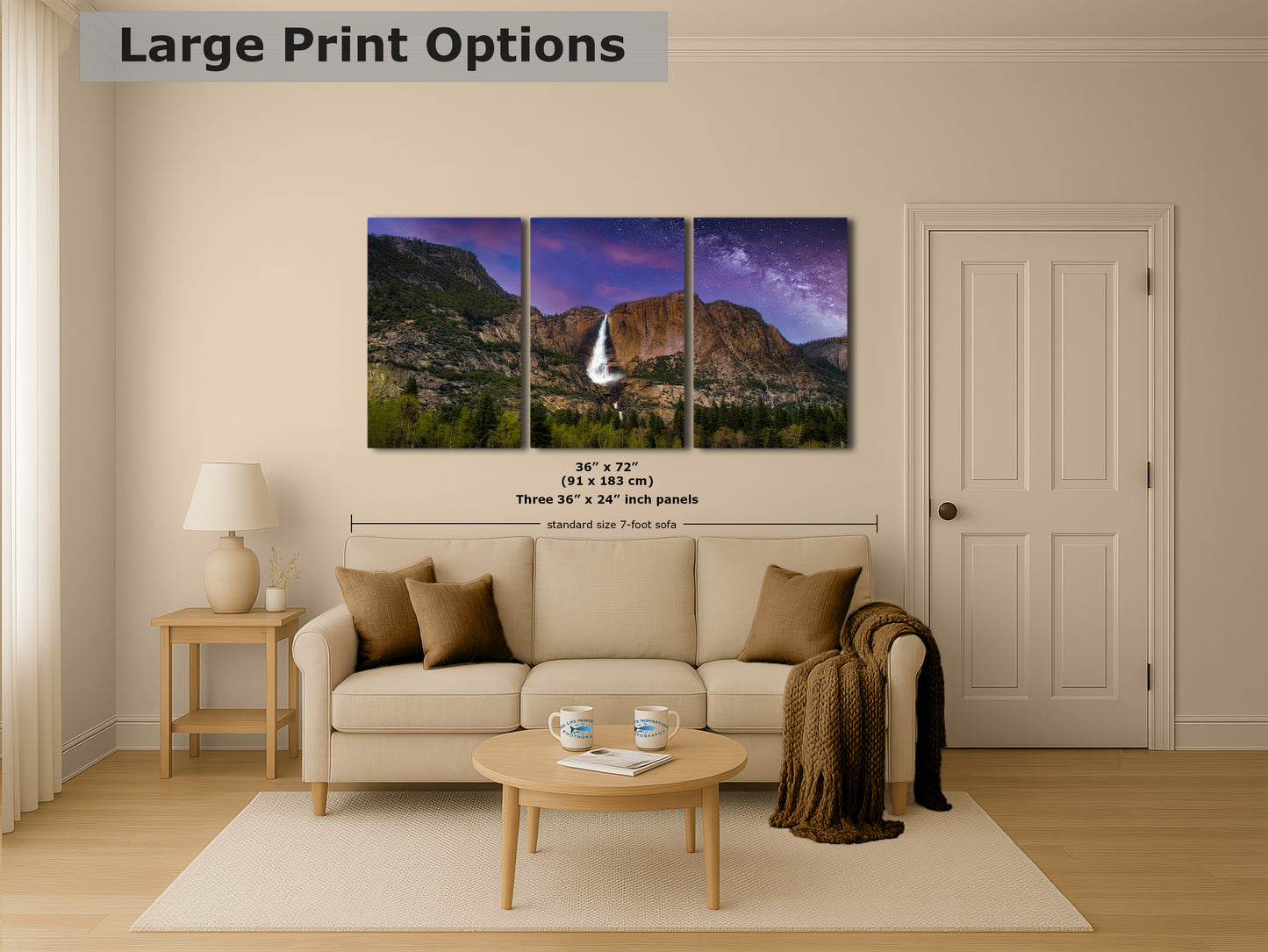 Yosemite National Park Waterfall Picture Nature Photo Relaxation Artwork, Yosemite Falls for Meditation, Office, Apartment, and House Decor