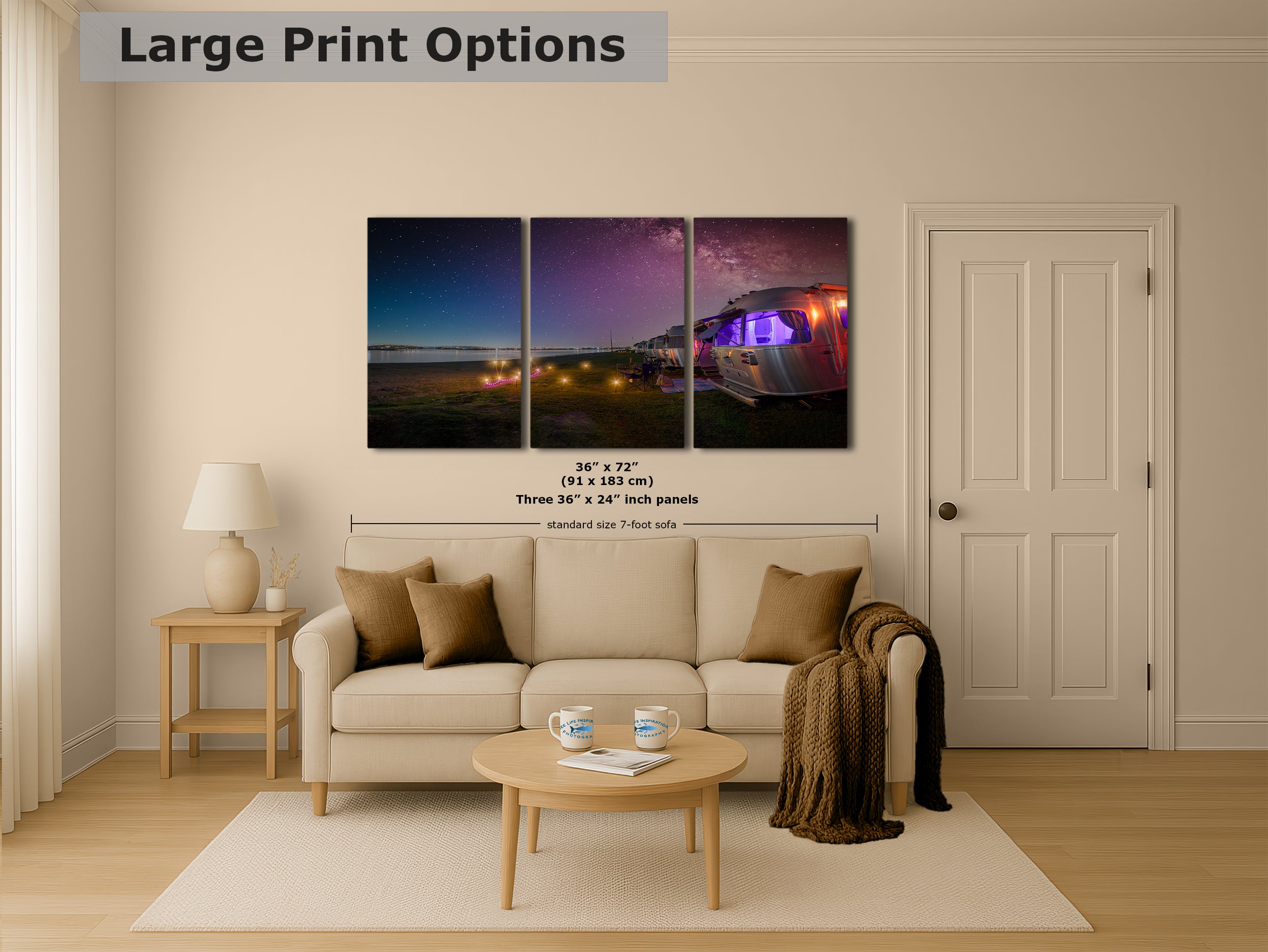 Airstream Travel Trailer Art Night Scene in San Diego, California Campsite Camping Decoration in Canvas, Paper, and Metal Wall Art