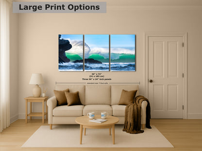 Beach Wave Ocean Picture, California Coastline Nature Photo Wall Decor, Morro Rock Artwork