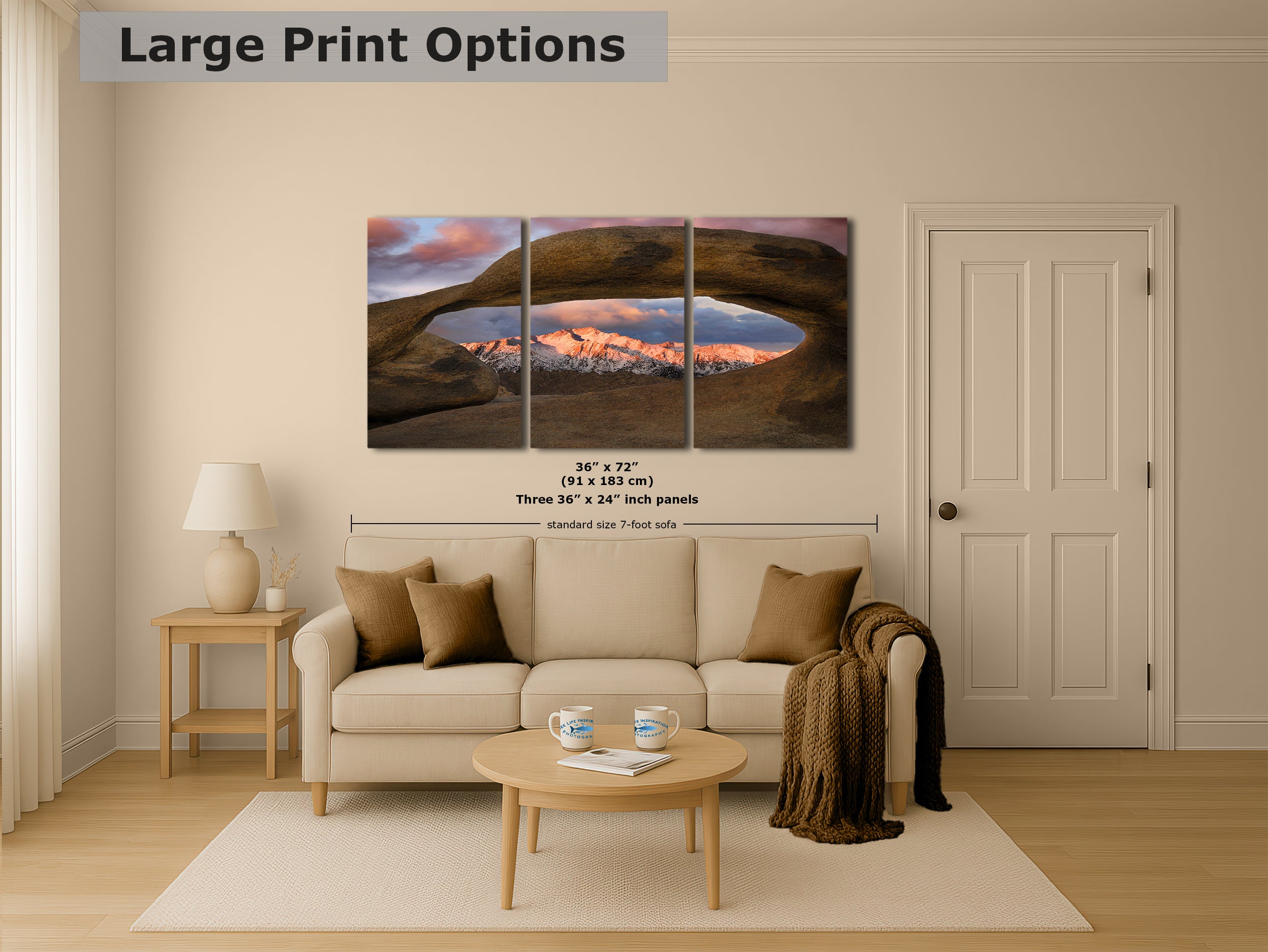 Lone Pine & Mobius Arch Mountain Picture, Nature Photo from Alabama Hills for Relaxation Art for Meditation, Office, and House Decor