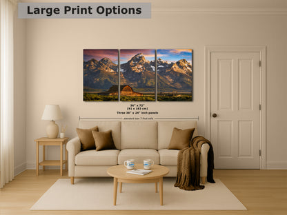 Mormon Row Grand Teton National Park Nature Photo, Moulton Barn Mountain Picture Relaxation Artwork for Meditation, Office, House Decor