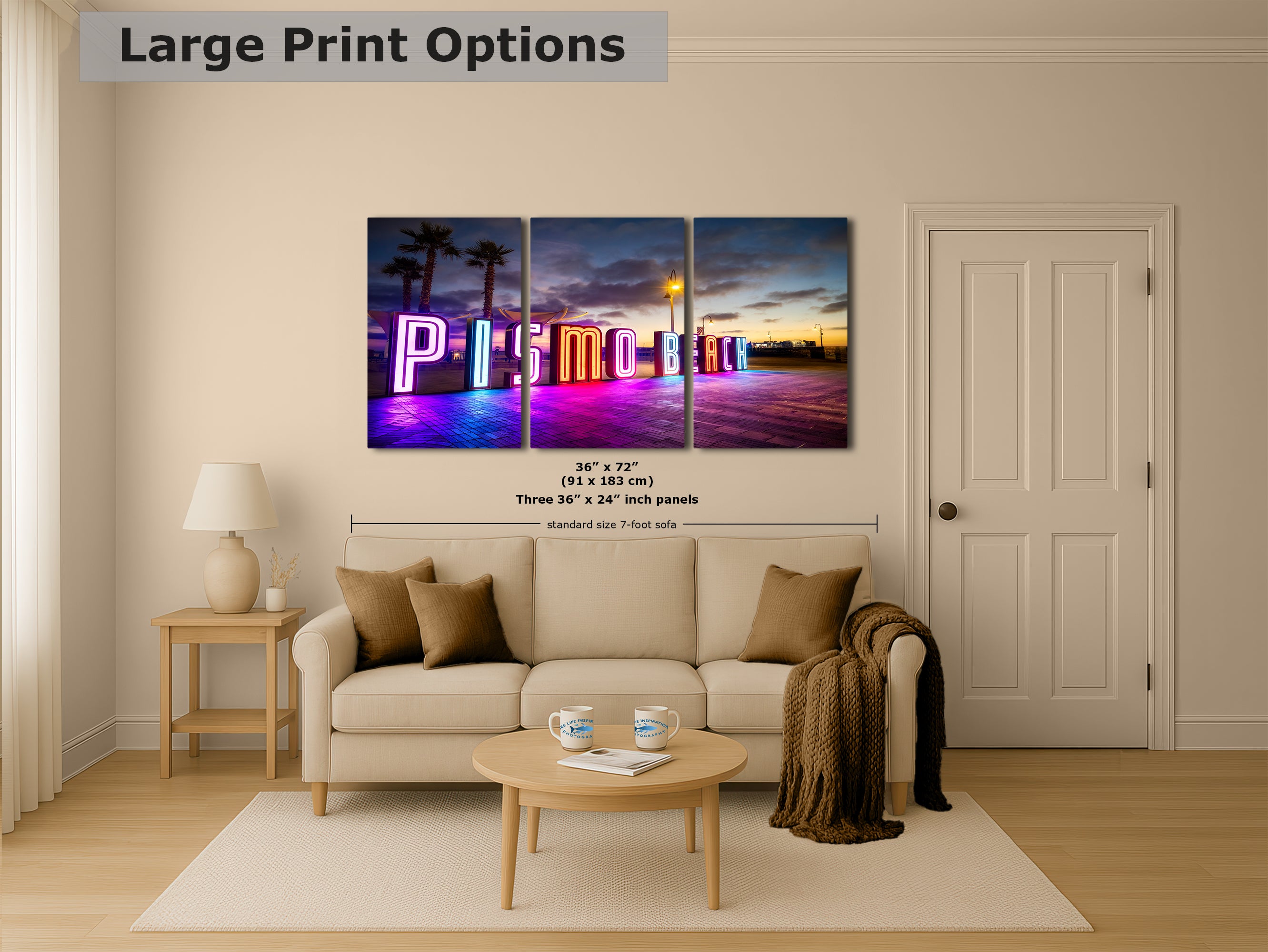 Pismo Beach Iconic Neon Sign House Decor, California Coastal Art Print with Vibrant Neon Lights for Retro Wall Art, Beach Lover Gift