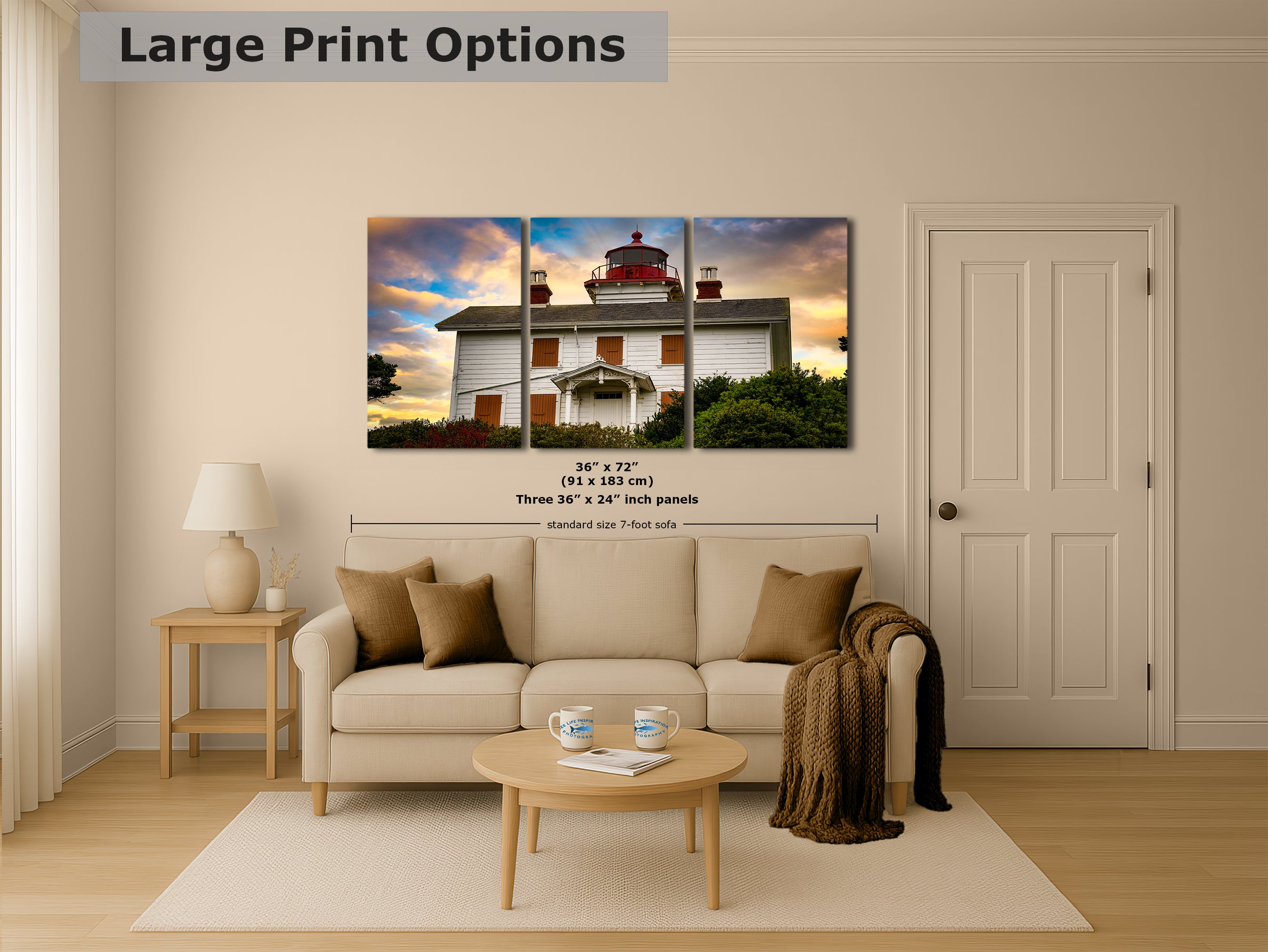 Yaquina Bay Lighthouse Picture, Oregon Coast Ocean Picture, Pacific Northwest Beach Photo Wall Art for Office and Relaxation