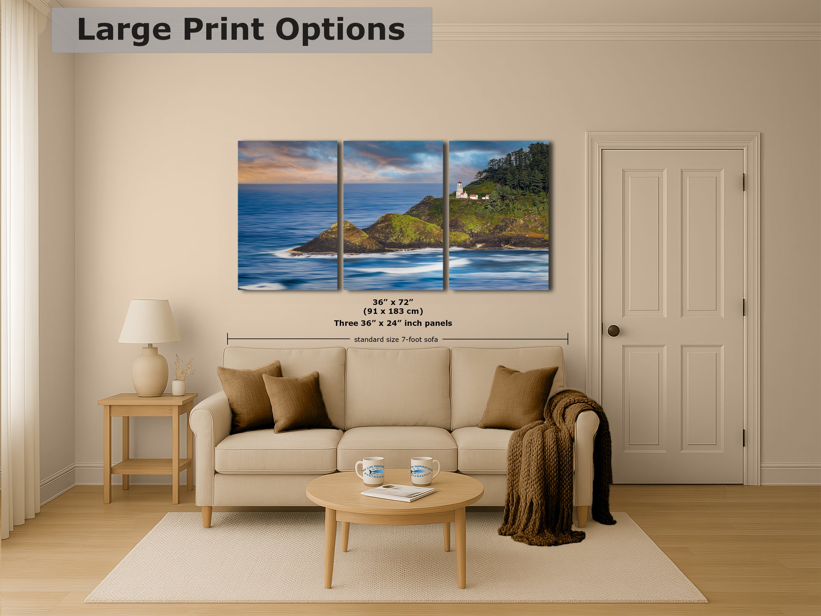 Heceta Head Lighthouse Picture, Oregon Coast Ocean Picture, Pacific Northwest Beach Photo Framed Coastal Decor for Ocean Lovers