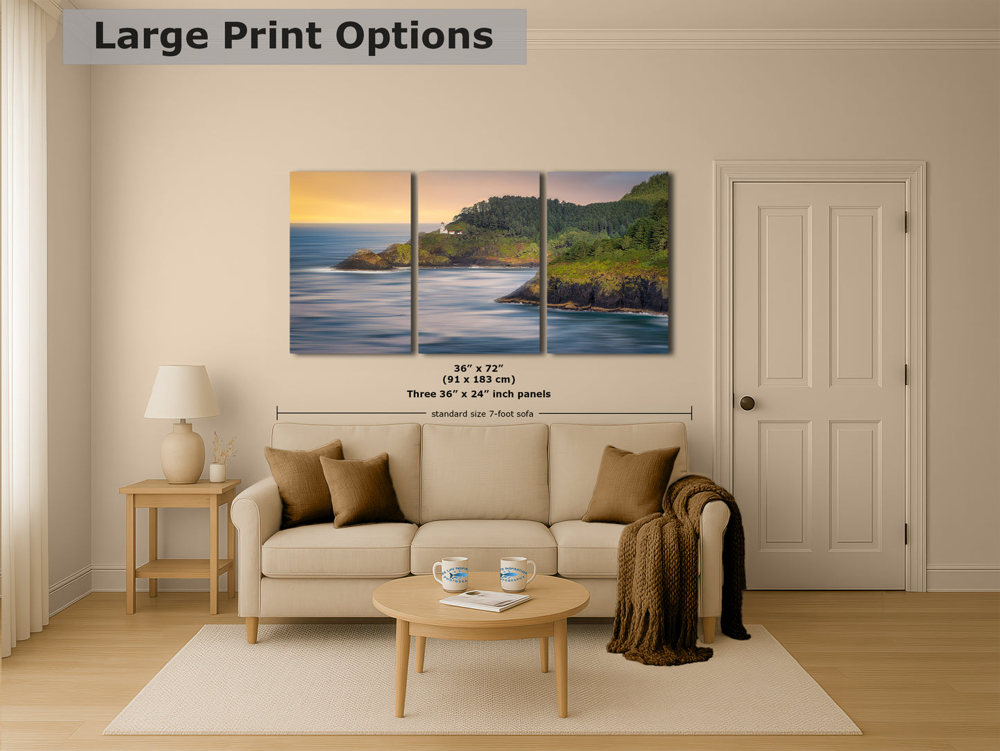 Haceta Head Lighthouse Picture, Oregon Coastline Ocean Picture, Pacific Northwest Beach Photo Framed Coastal Decor for Ocean Lovers