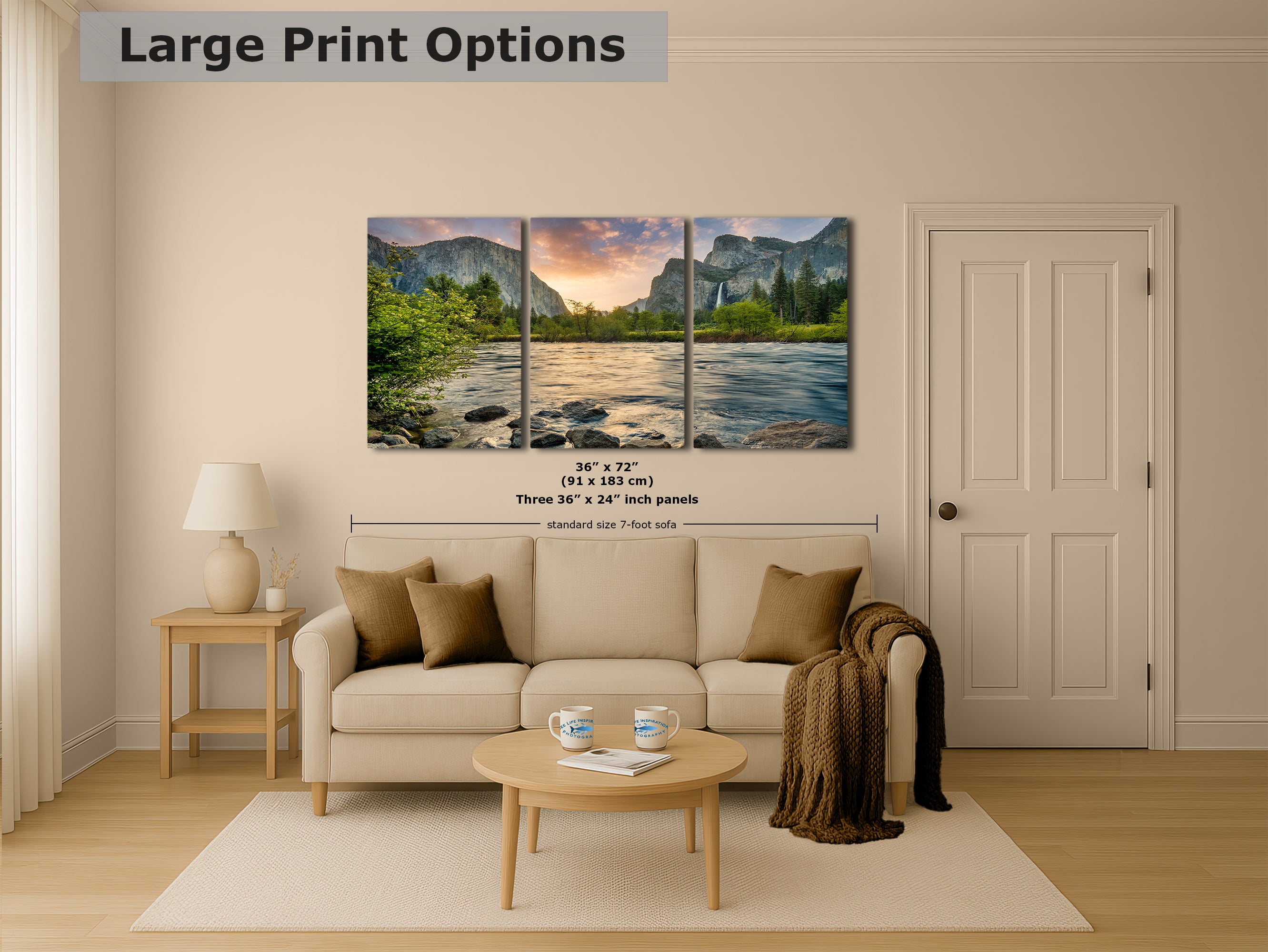 Yosemite National Park Mountain Picture Nature Photo Relaxation Artwork with El Capitan, Bridalveil Falls for Mediation & House Decor