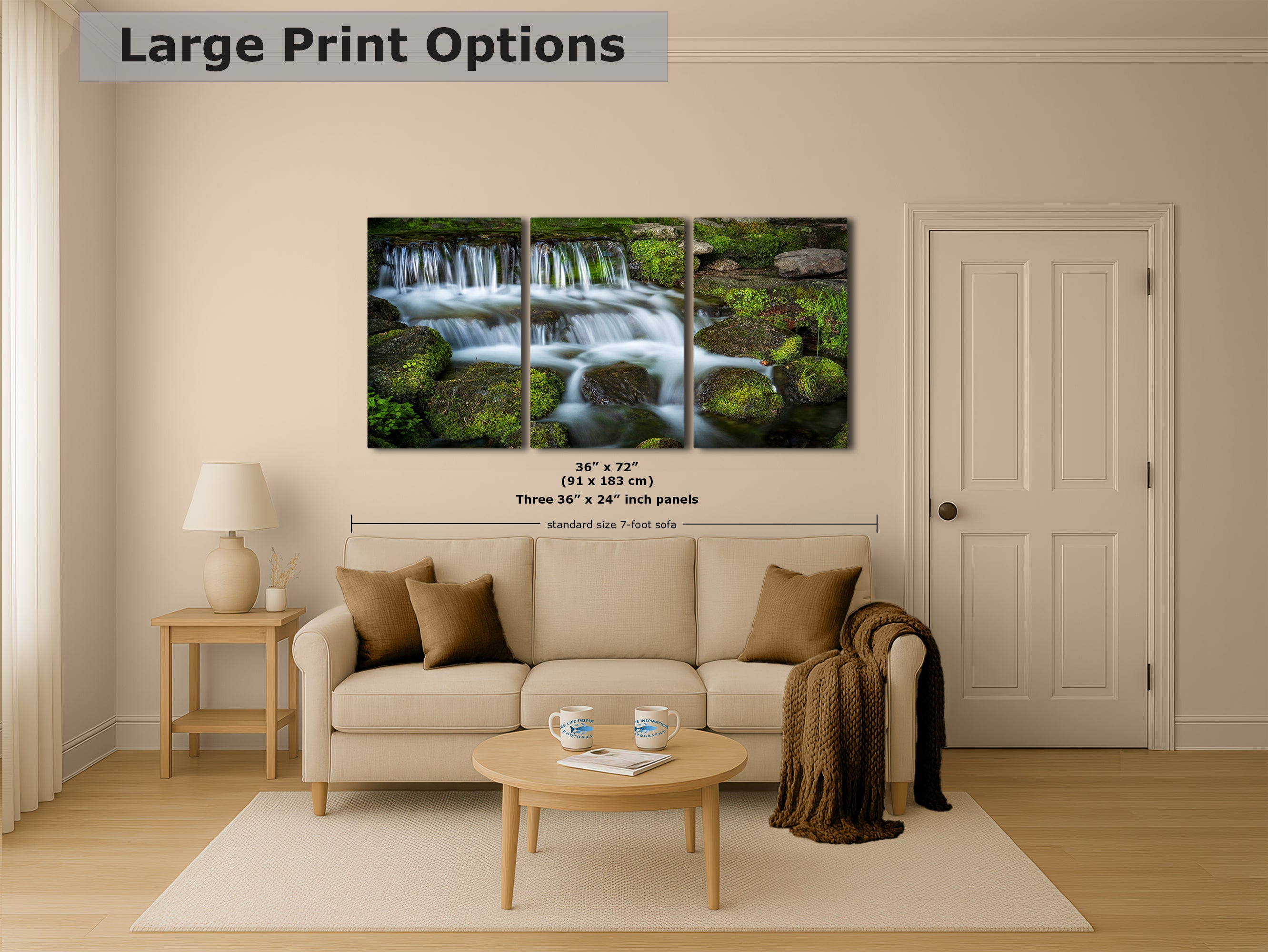 Yosemite National Park Cascading Waterfall Picture Nature Photo Relaxation Artwork for Meditation, Office, Apartment, and House Decor