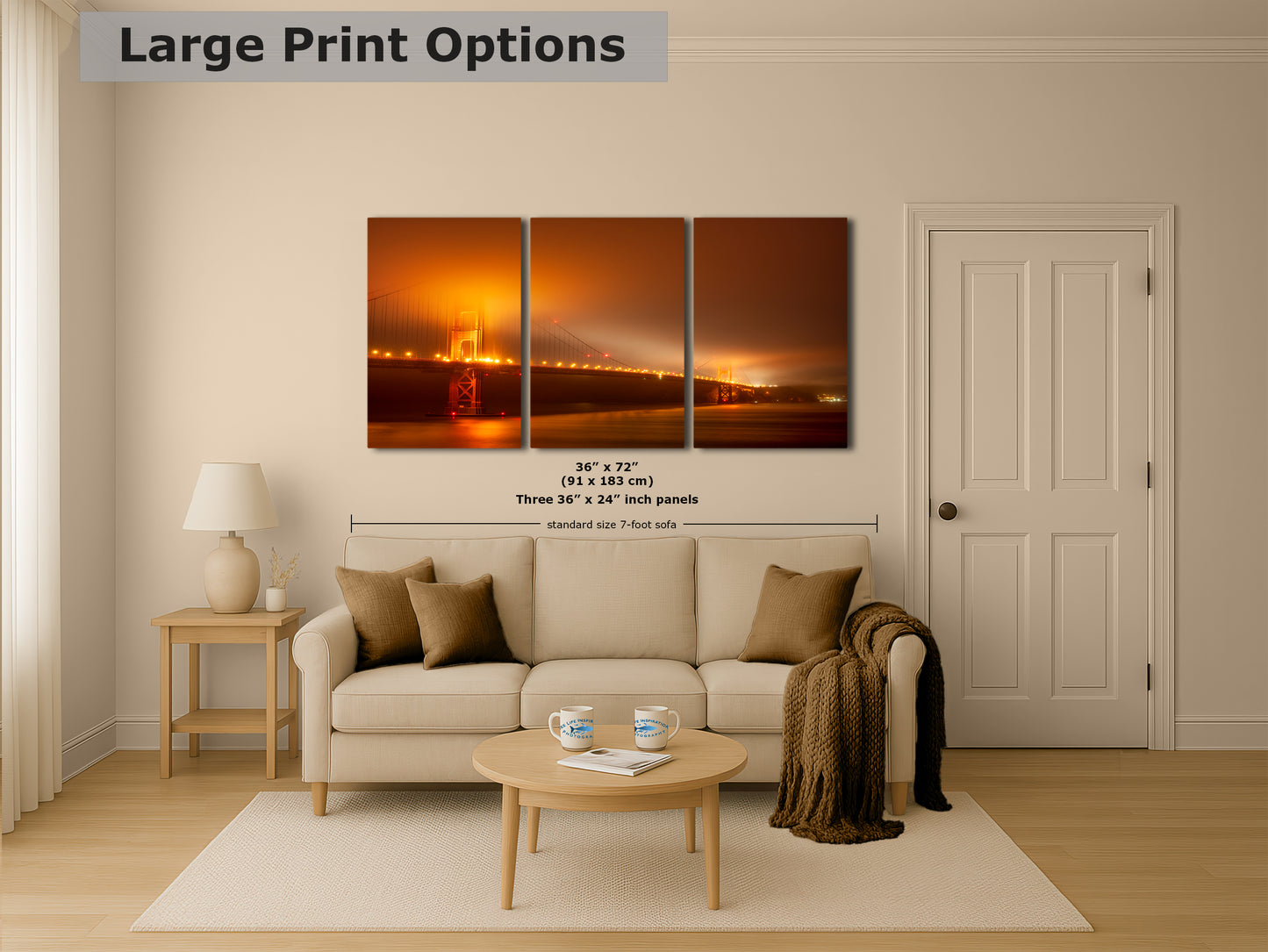 San Francisco Golden Gate Bridge Picture Foggy Night Wall Art | Fine Art Print for House Decor, Office, Dorm, Meditation, Relaxation Artwork