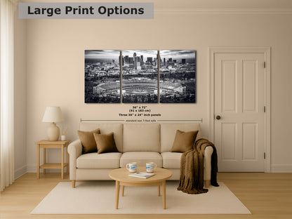 Dodgers Stadium Photo, Los Angeles Skyline Black and White Wall Art