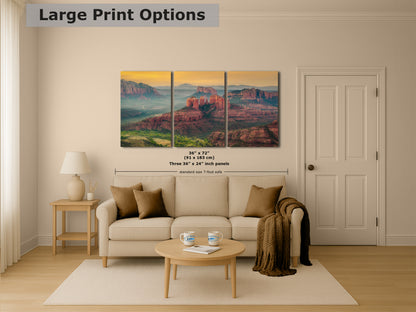 Cathedral Rock Aerial Sunrise, Sedona Arizona Desert Picture Nature Photo Relaxation Artwork for Meditation, Office, and House Decor