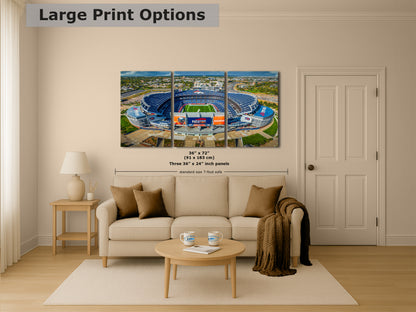 Denver Broncos Football Stadium, Mile High Stadium Denver Colorado Skyline Print, Sports Decor, Man Cave Art