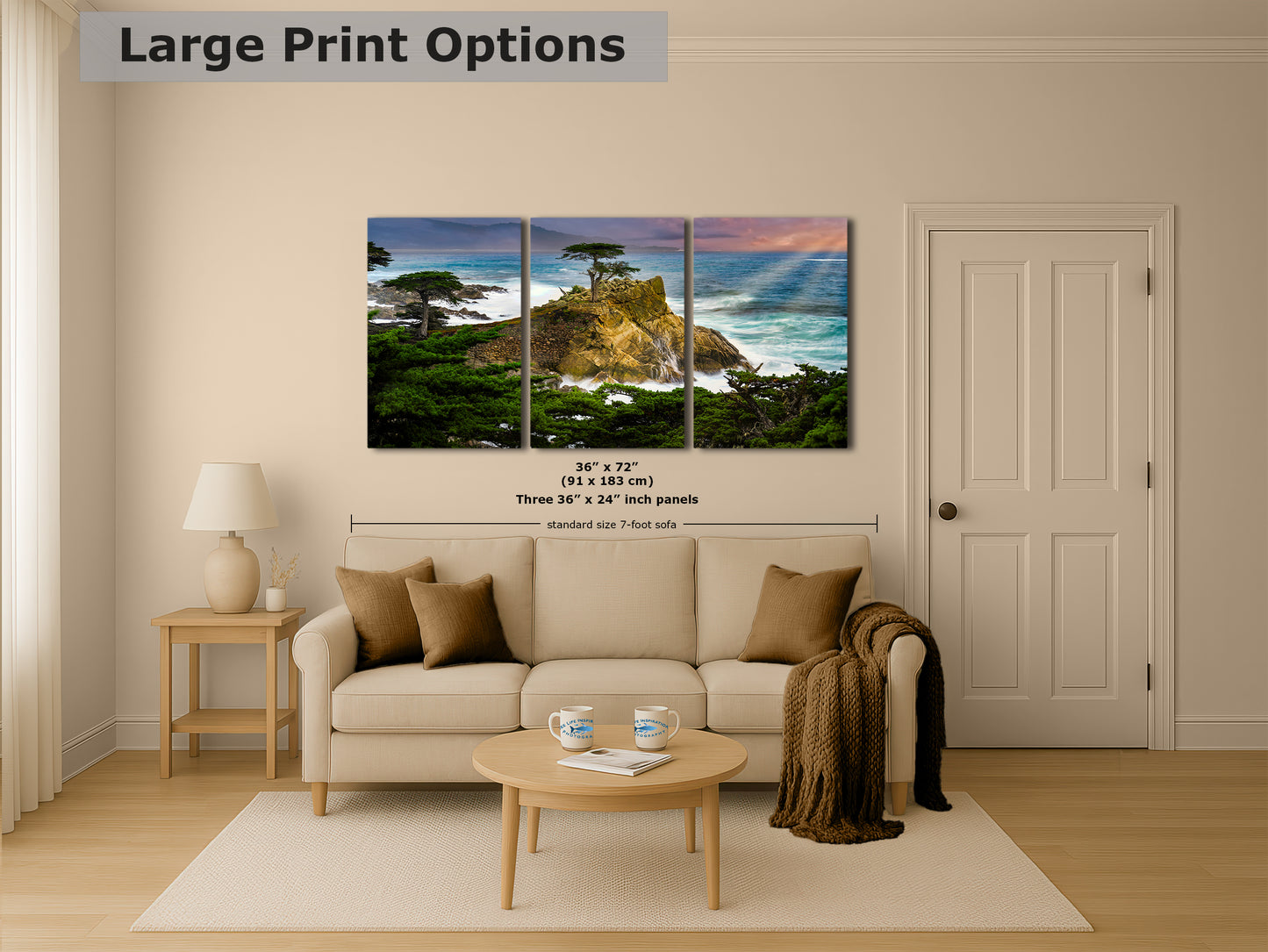 Lone Cypress Monterey Bay California Coastline Ocean Picture Nature Photo Relaxation Artwork for Meditation, Office, Dorm, House Decor