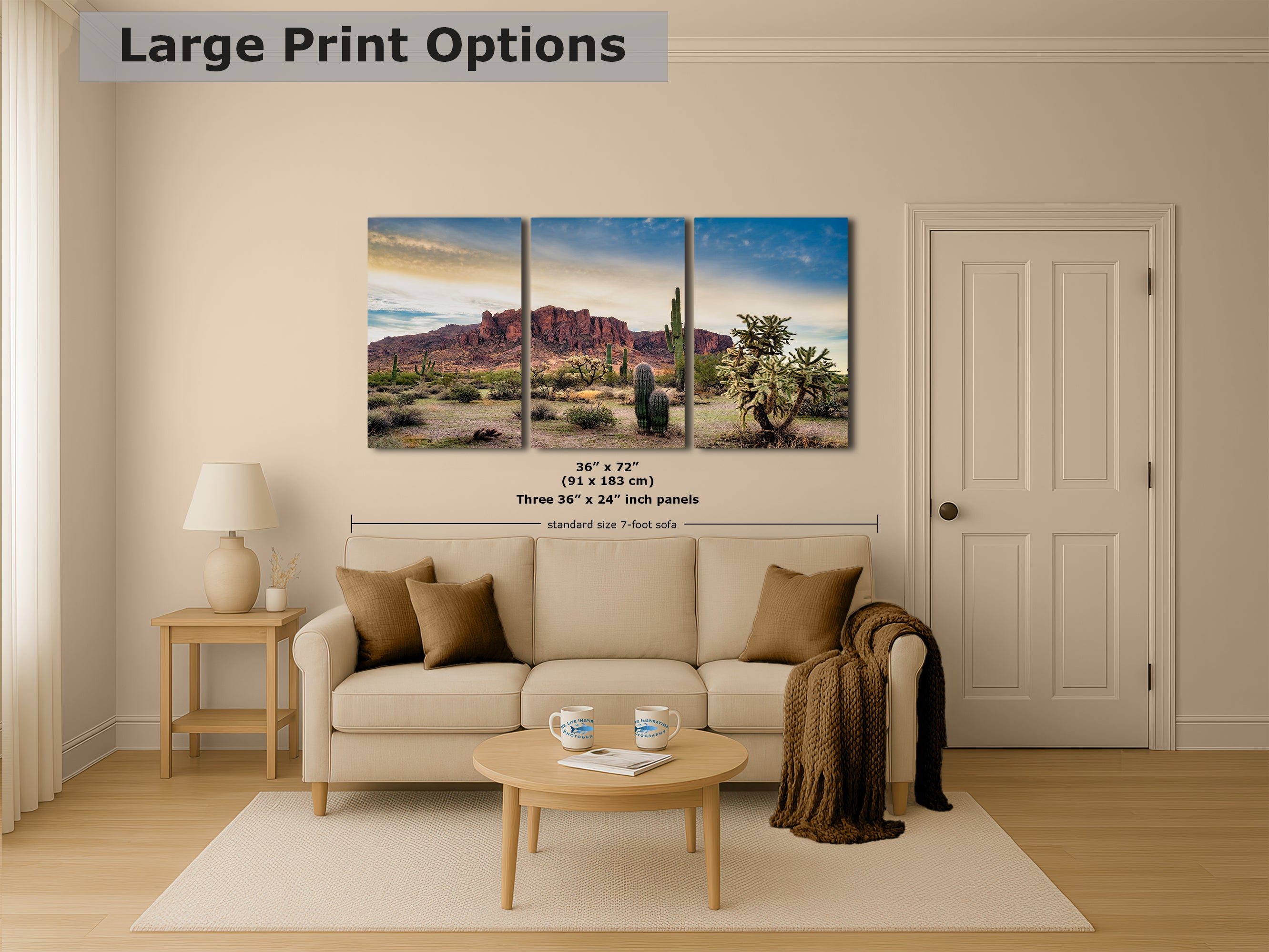 Arizona Desert Picture Wall Art Saguaro Cactus Artwork Nature Photo, Southwestern Wall Art of Superstition Mountains at Lost Dutchman State Park