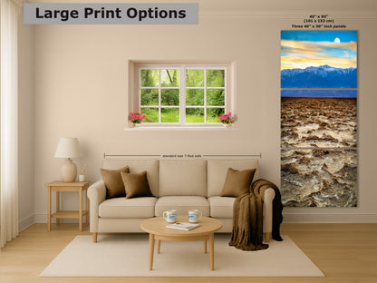 Death Valley National Park California Desert Picture Nature Photo, Badwater Basin Salt Flats and Telescope Peak Sunset Photo for House Decor