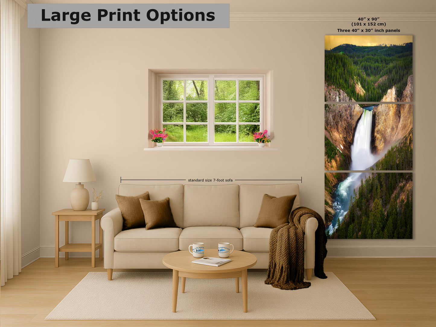 Yellowstone Falls National Park Waterfall Picture Nature Photo Relaxation Artwork Bohemian Style Wyoming Landscape, Meditation & House Decor