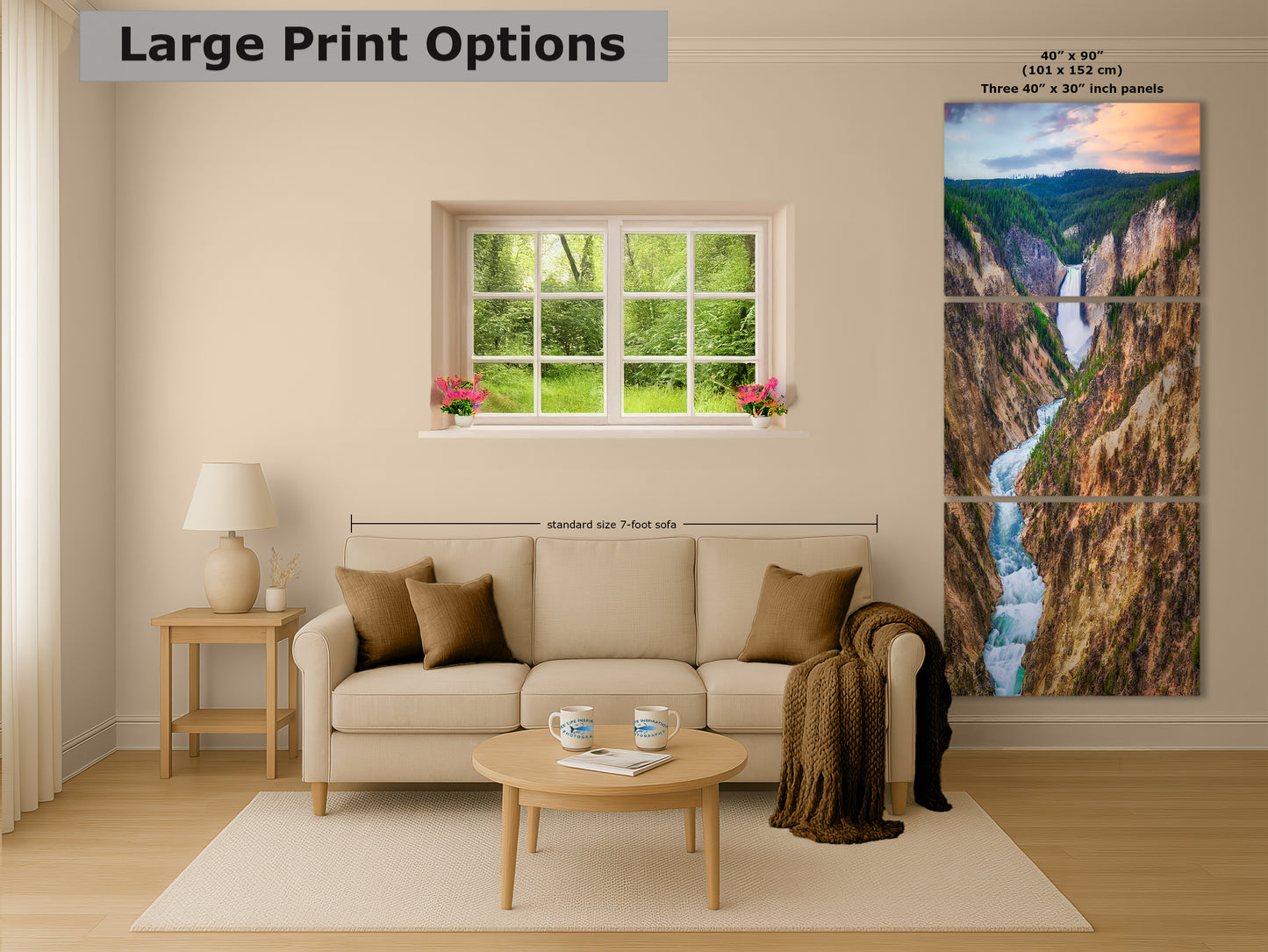 Yellowstone Falls National Park Canyon Waterfall Picture Nature Photo Relaxation Artwork Bohemian Style Wyoming Landscape, Meditation & House Decor