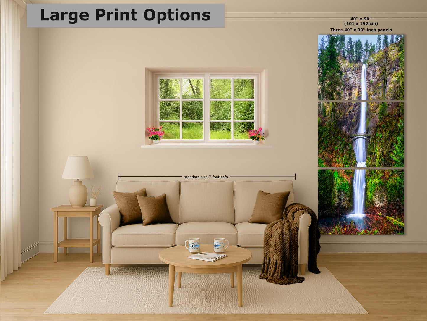 Multnomah Waterfall Picture Nature Photo Wall Art, Pacific Northwest Oregon Relaxation Artwork