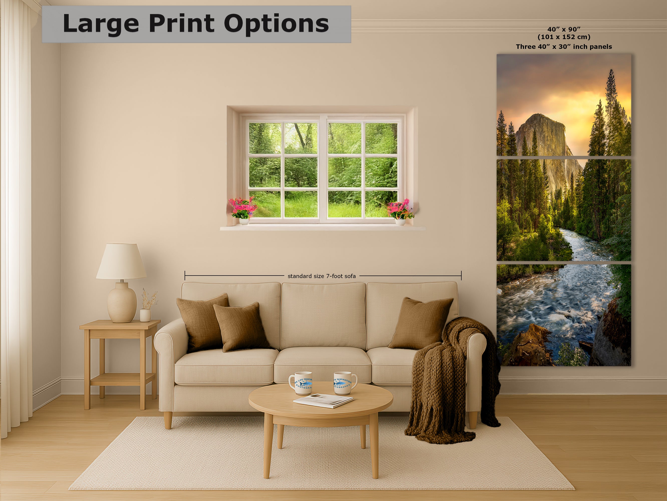 El Capitan Yosemite National Park Nature Photo with Merced River, Granite Mountain Picture Relaxation Artwork for Meditation, Dorm, Office, or House Decor