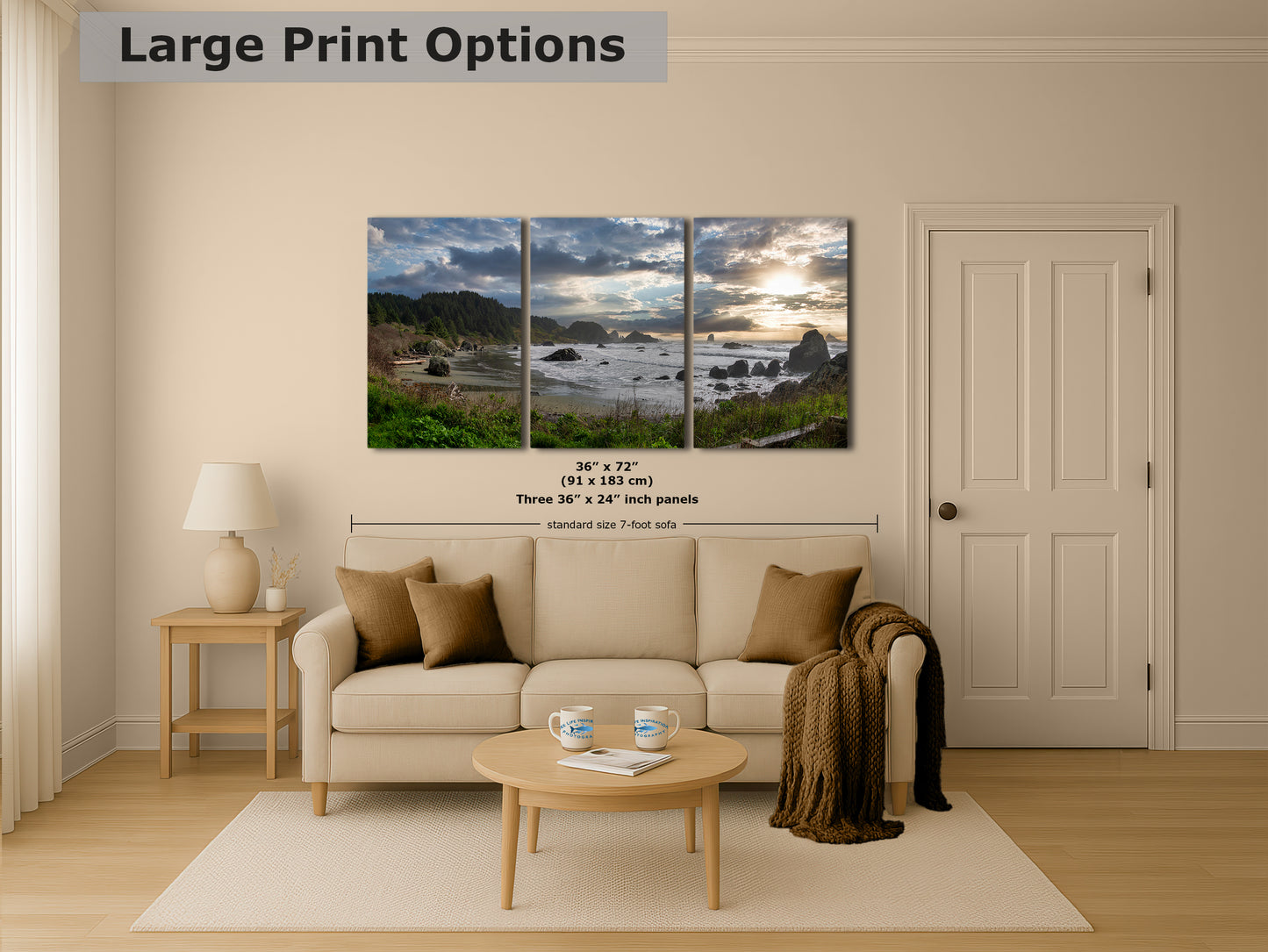 Lone Ranch Beach Oregon Coast Ocean Picture, Panorama Pacific Northwest Nature Photo Relaxation Artwork for Meditation, Apartment, Office & House Decor