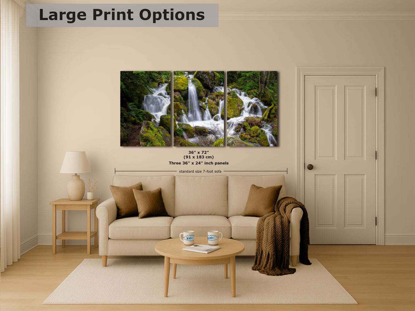 Oregon Pacific Northwest Waterfall Picture Nature Photo Relaxation Artwork in Bohemian Style for Meditation, Office, Apartment, House Decor