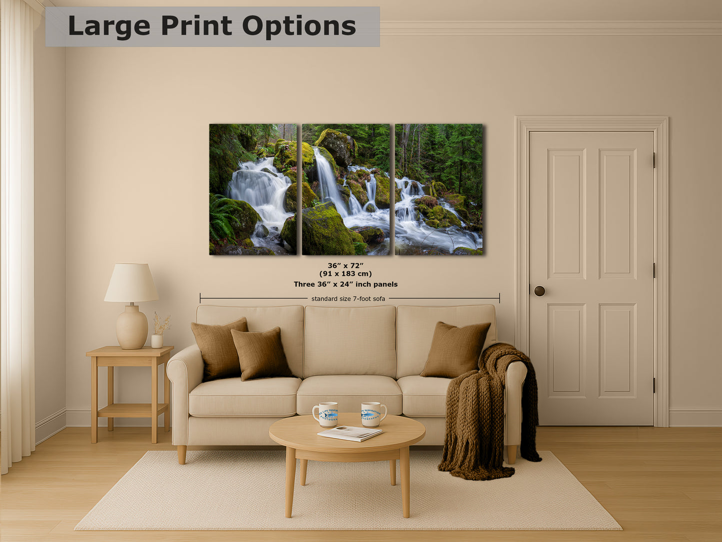 Oregon Waterfall Picture, Pacific Northwest Nature Photo Relaxation Artwork in Bohemian Style for Meditation, Office, Apartment, House Decor