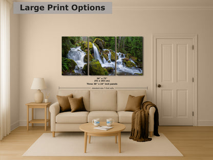 Oregon Waterfall Picture, Pacific Northwest Nature Photo Relaxation Artwork in Bohemian Style for Meditation, Office, Apartment, House Decor