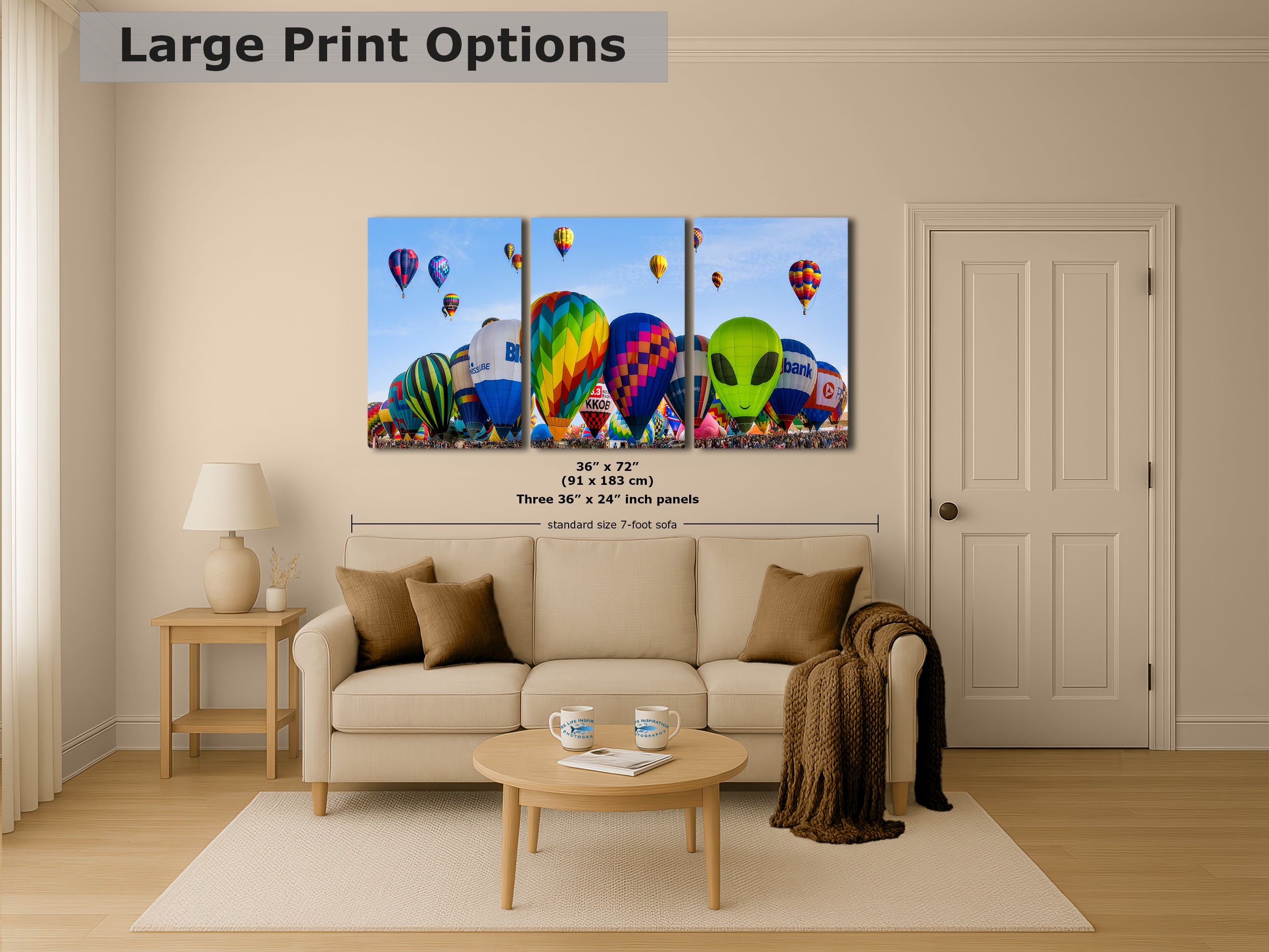 Hot Air Balloon Festival Mass Ascension Panorama Photo Lift Off | Albuquerque New Mexico Balloon Fiesta Wall Art | Office, Cubicle & House Decor