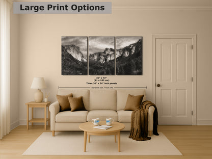 Tunnel View Yosemite National Park Mountain Picture Black and White Nature Photo Relaxation Artwork for Mediation, Office, & House Decor