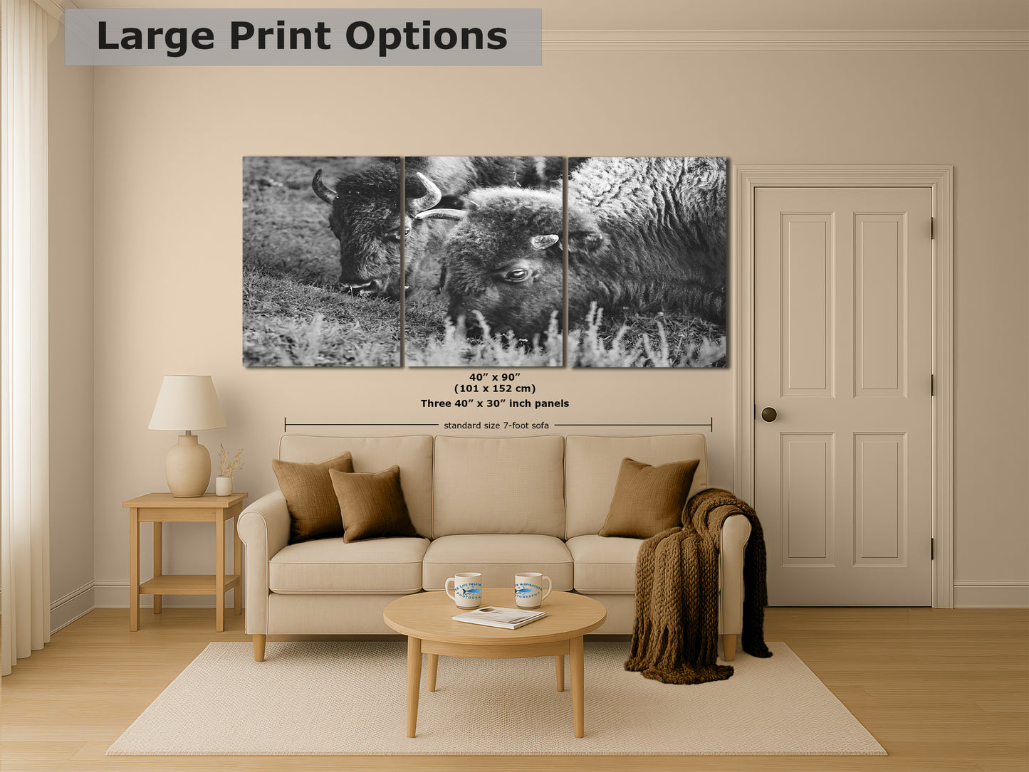 Grazing Buffalo Artwork Wildlife Photography, Black and White Bison Wall Decor, Rustic Cabin Animal Print, Nature Wall Art for Home or Office