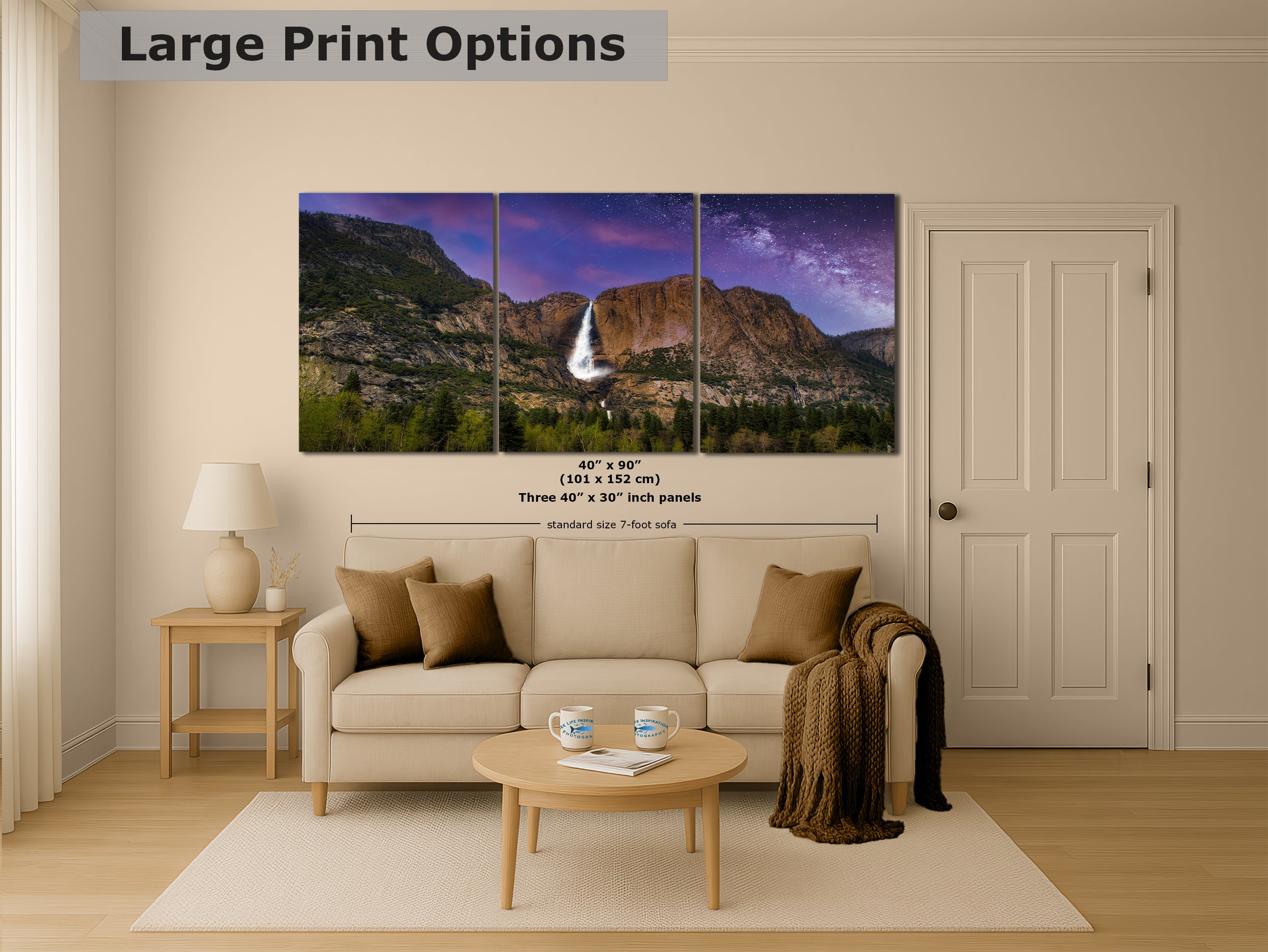 Yosemite National Park Waterfall Picture Nature Photo Relaxation Artwork, Yosemite Falls for Meditation, Office, Apartment, and House Decor