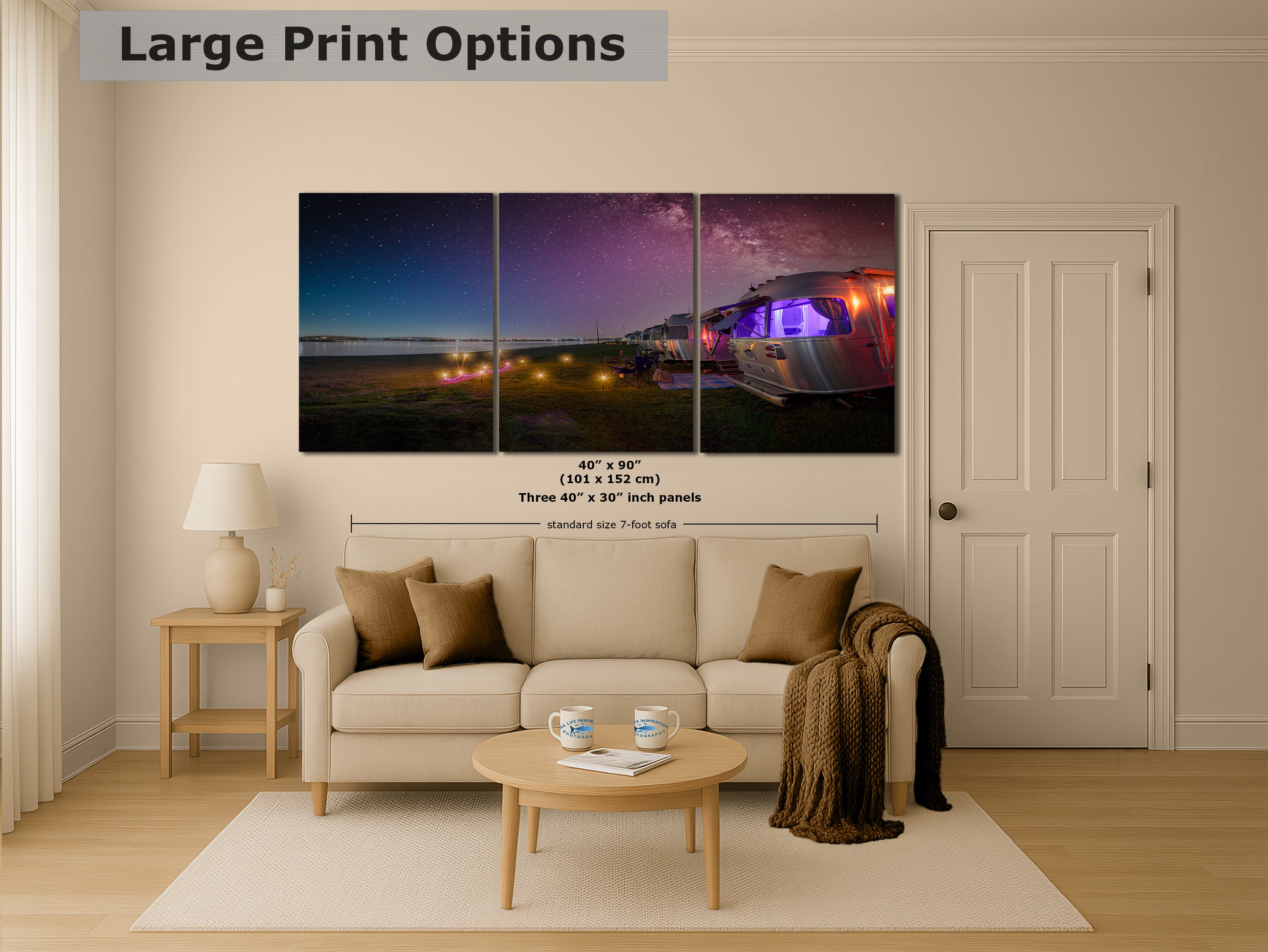 Airstream Travel Trailer Art Night Scene in San Diego, California Campsite Camping Decoration in Canvas, Paper, and Metal Wall Art