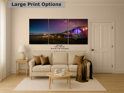 Airstream Travel Trailer Art Night Scene in San Diego, California Campsite Camping Decoration in Canvas, Paper, and Metal Wall Art