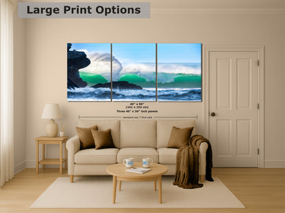 Beach Wave Ocean Picture, California Coastline Nature Photo Wall Decor, Morro Rock Artwork