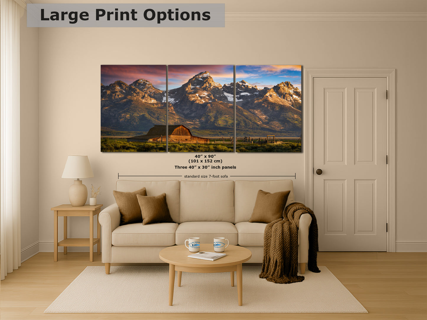 Mormon Row Grand Teton National Park Nature Photo, Moulton Barn Mountain Picture Relaxation Artwork for Meditation, Office, House Decor